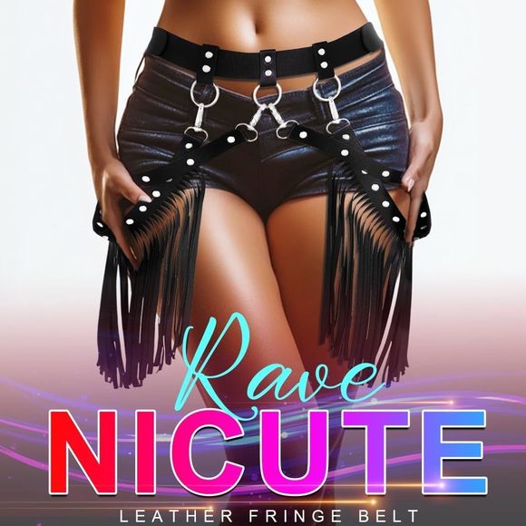 Leather Fringe Belt Black Tassel Belts Rave Cowgirl Accessoriess For Women🦈 - Picture 6 of 7